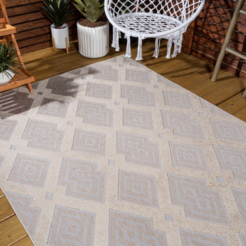 Duwun High-low Pile Ogee Trellis Tone-on-tone Indoor/outdoor Area Rug